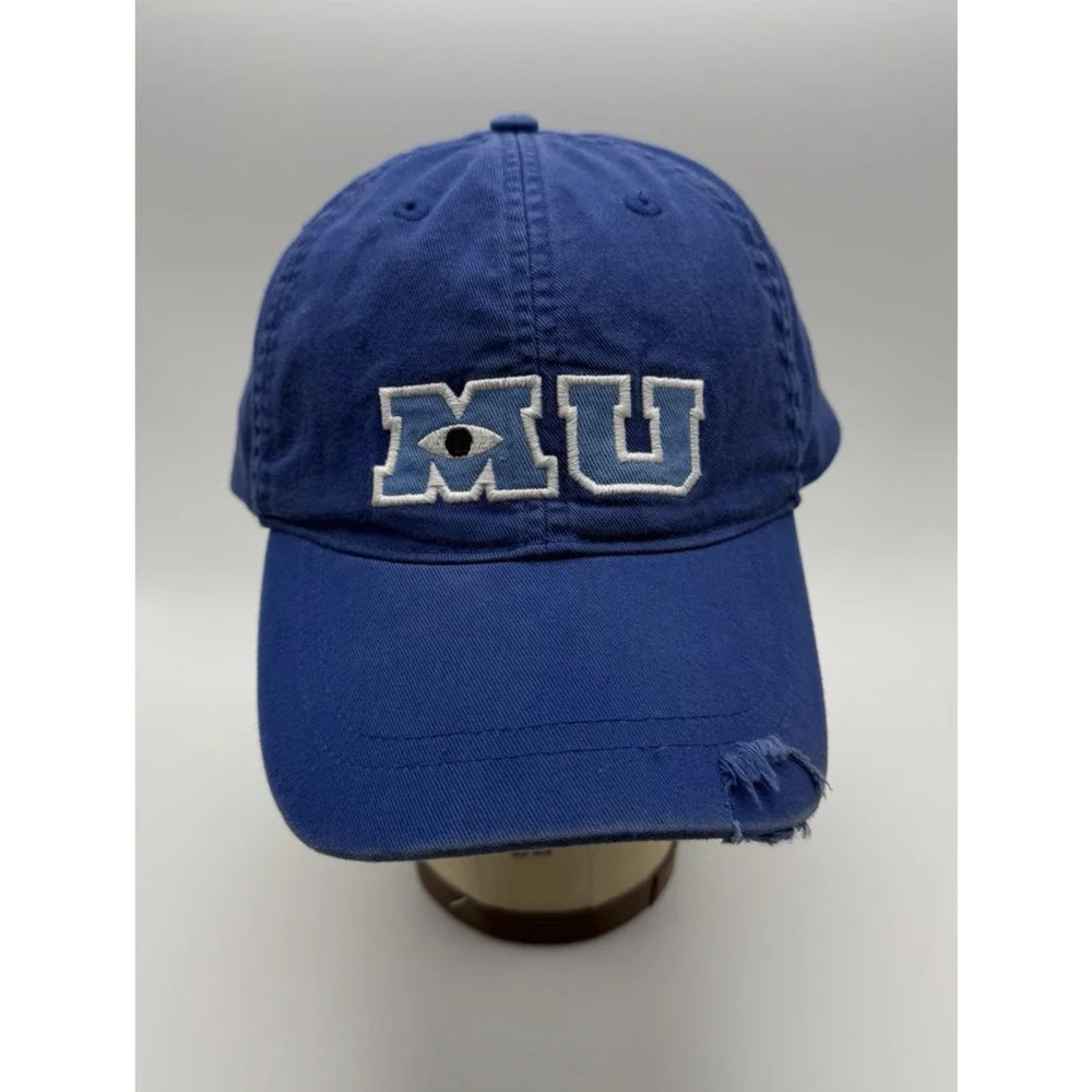 Disney MU Hat Monster Baseball Cap Adult One-Size Royal Blue Distressed Adjust